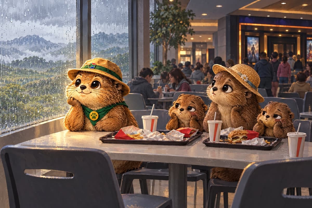 Rekkie and his family slumped in a mall food court on a rainy Saturday